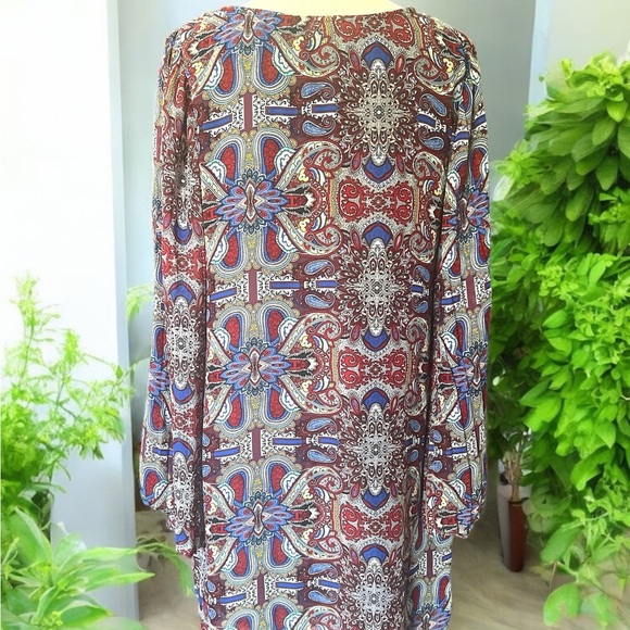 Fire Los Angeles Red and Blue Patterned Long Sleeve Dress Midi XL - Picture 12 of 12